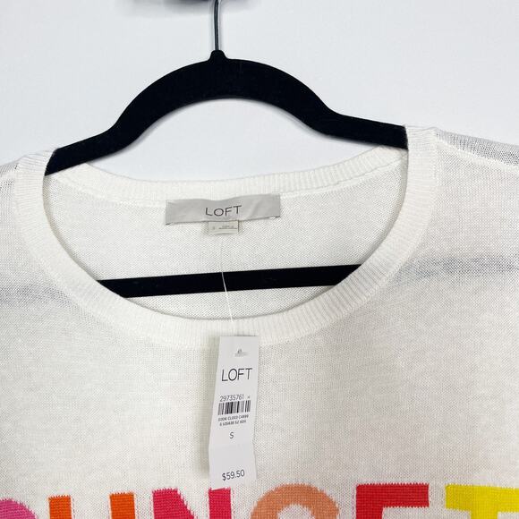 New LOFT Small S Cream Sunset Linen Sweater 3/4 Sleeve Crew Neck Lightweight - Picture 7 of 11